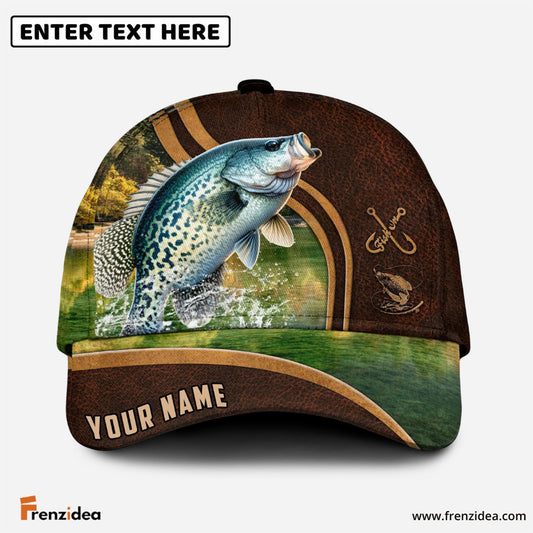 Frenzidea Personalized Crappie Fishing Heavy Brown Leather Pattern Classic Cap