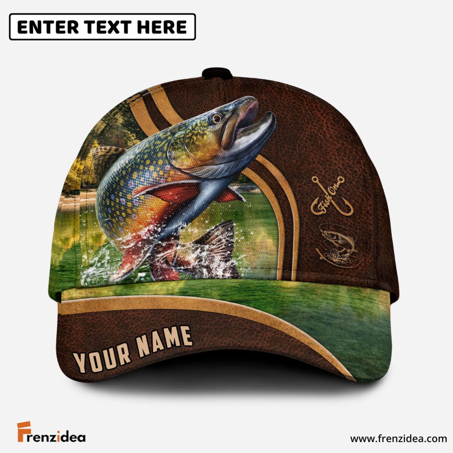 Frenzidea Personalized Trout Fishing Heavy Brown Leather Pattern Classic Cap