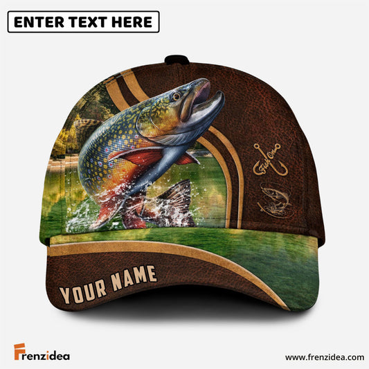 Frenzidea Personalized Trout Fishing Heavy Brown Leather Pattern Classic Cap