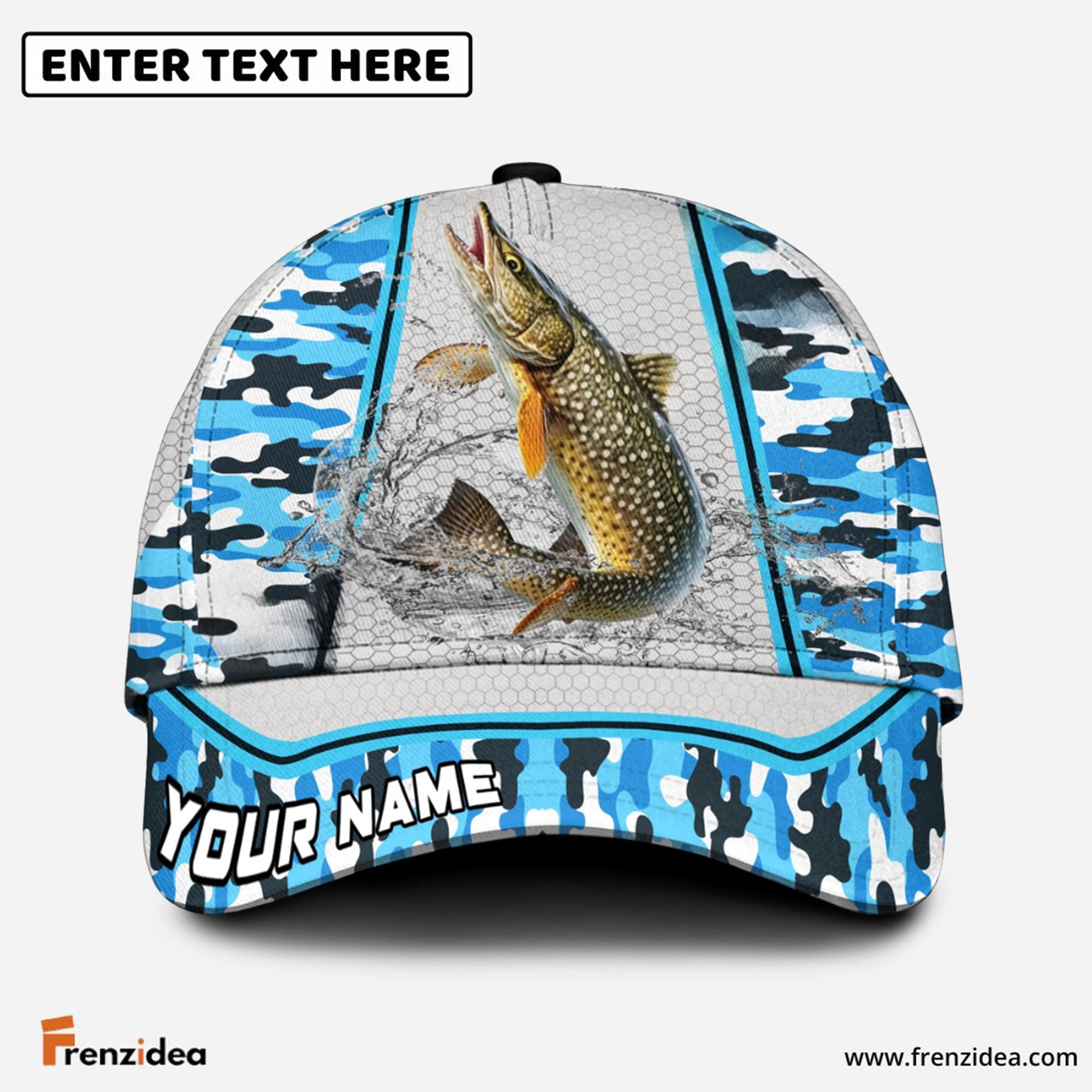 Frenzidea Personalized Musky Fishing Light Blue Camo Sport Classic Cap