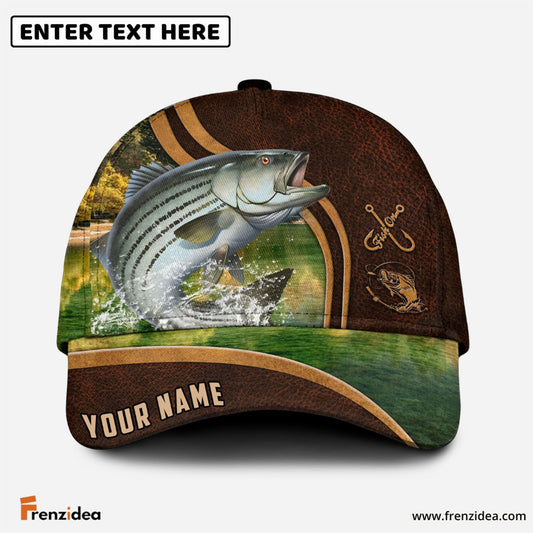 Frenzidea Personalized Striped Bass Fishing Heavy Brown Leather Pattern Classic Cap