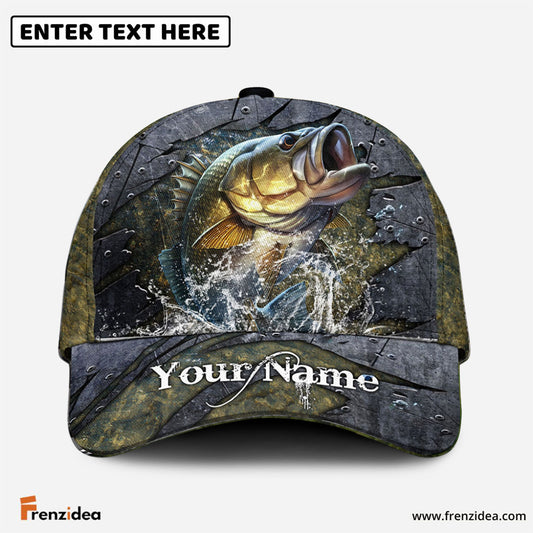 Frenzidea Personalized Large Mouth Bass Fishing Metal Pattern Cap