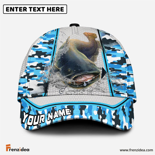 Frenzidea Personalized Catfish Fishing Light Blue Camo Sport Classic Cap