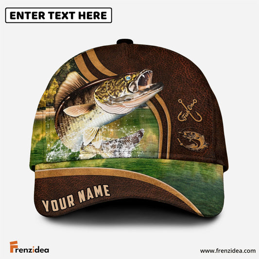Frenzidea Personalized Walleye Fishing Heavy Brown Leather Pattern Classic Cap