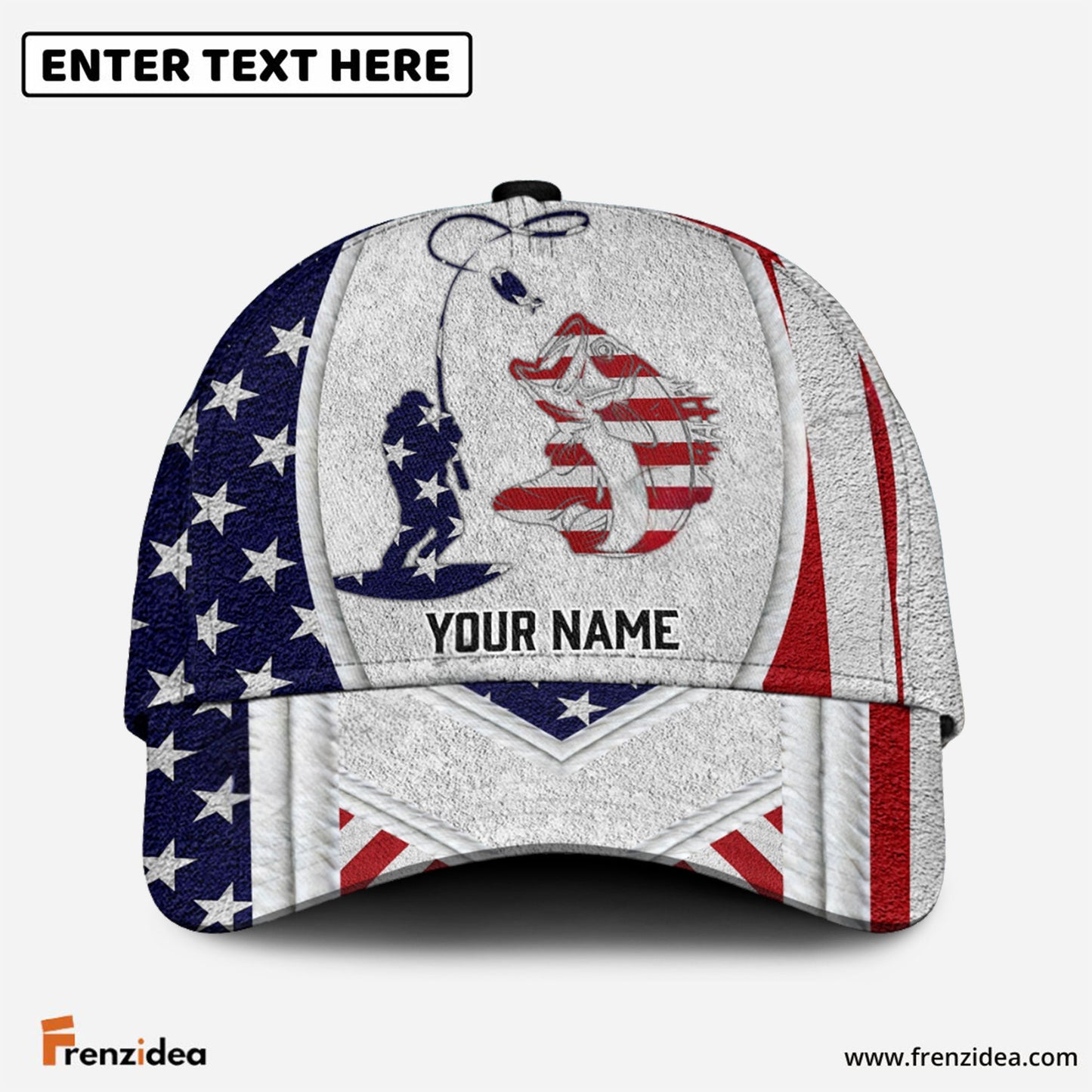 Frenzidea Personalized Large Mouth Bass Fishing American Dusty Style Classic Cap