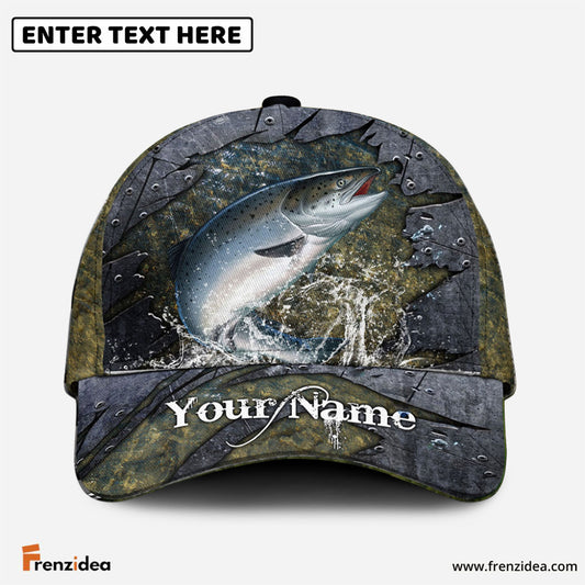 Frenzidea Personalized Salmon Fishing Metal Pattern Cap