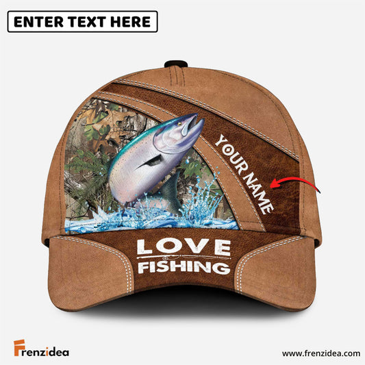 Frenzidea Personalized Salmon Fishing Leather Pattern Classic 3D Cap