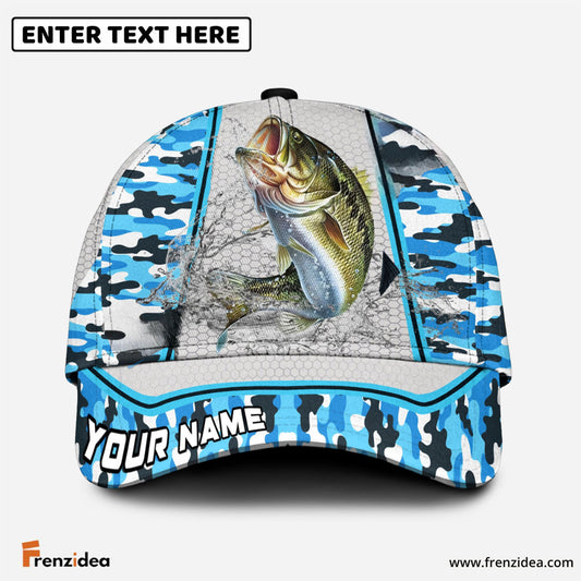 Frenzidea Personalized Bass Fishing Light Blue Camo Sport Classic Cap