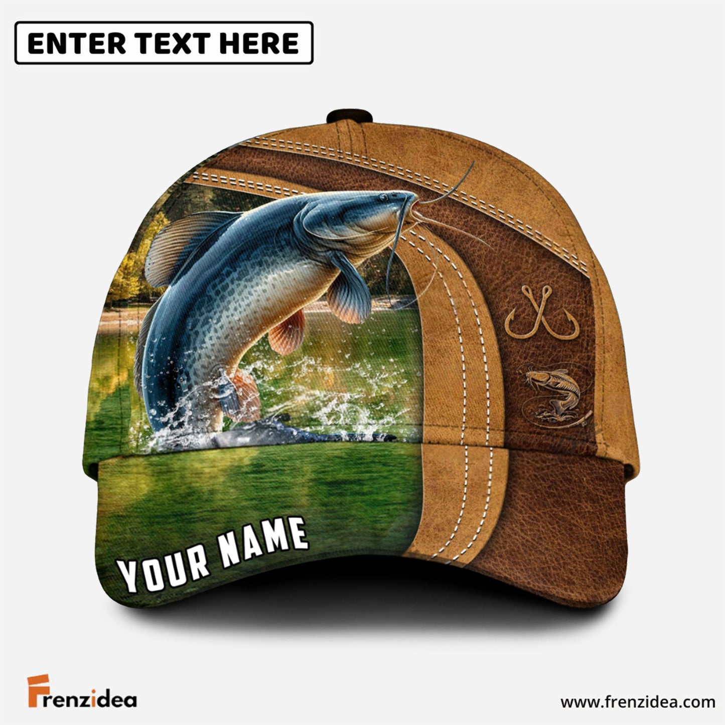 Frenzidea Personalized Catfish Fishing Leather Pattern Classic Cap