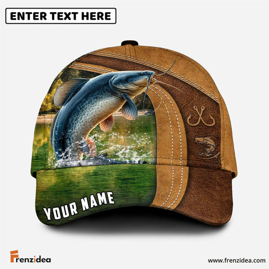 Frenzidea Personalized Catfish Fishing Leather Pattern Classic Cap