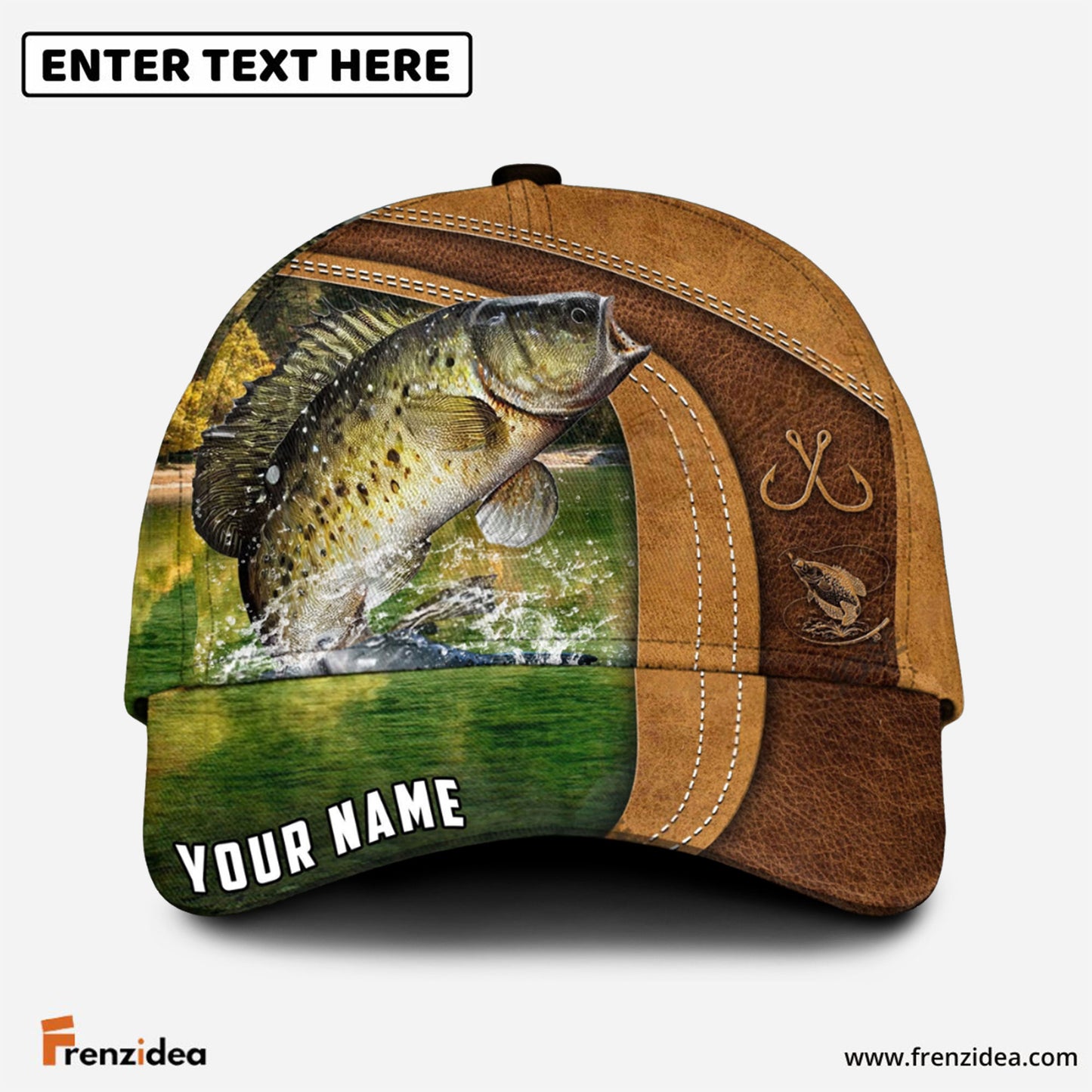 Frenzidea Personalized Crappie Fishing Leather Pattern Classic Cap