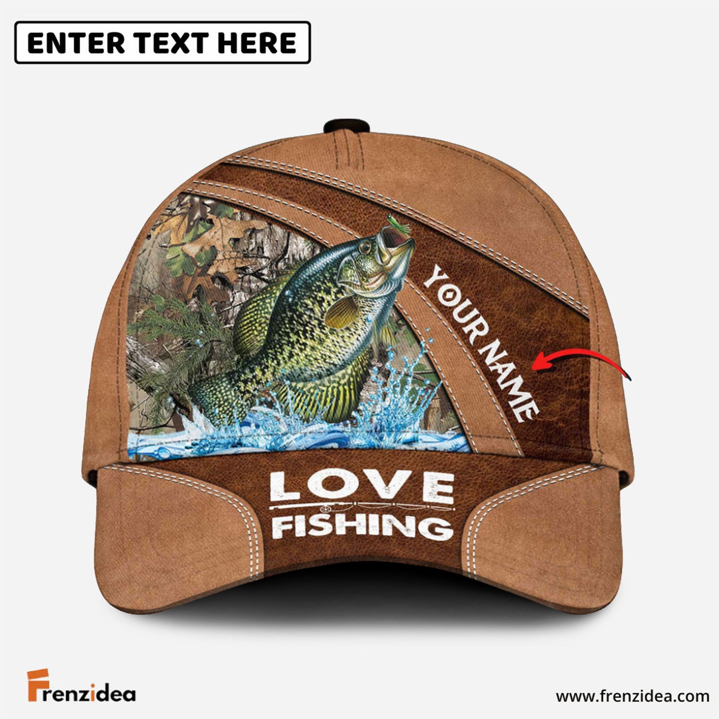 Frenzidea Personalized Crappie Fishing Leather Pattern Classic 3D Cap