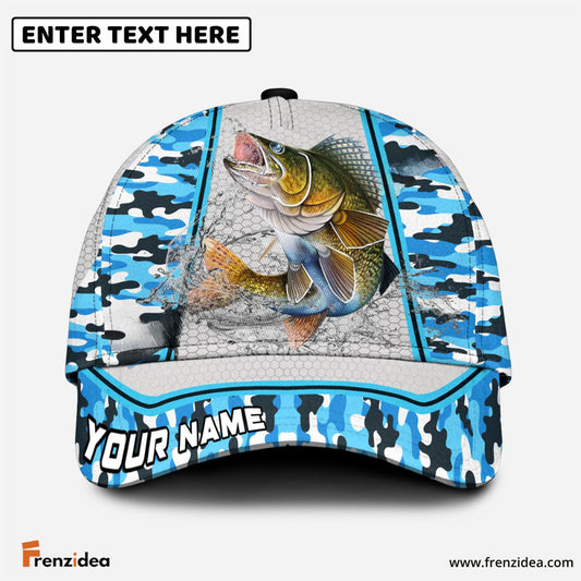Frenzidea Personalized Walleye Fishing Light Blue Camo Sport Classic Cap