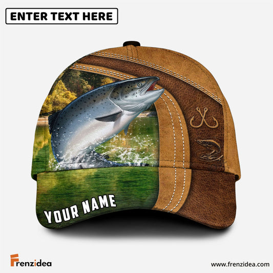Frenzidea Personalized Salmon Fishing Leather Pattern Classic Cap