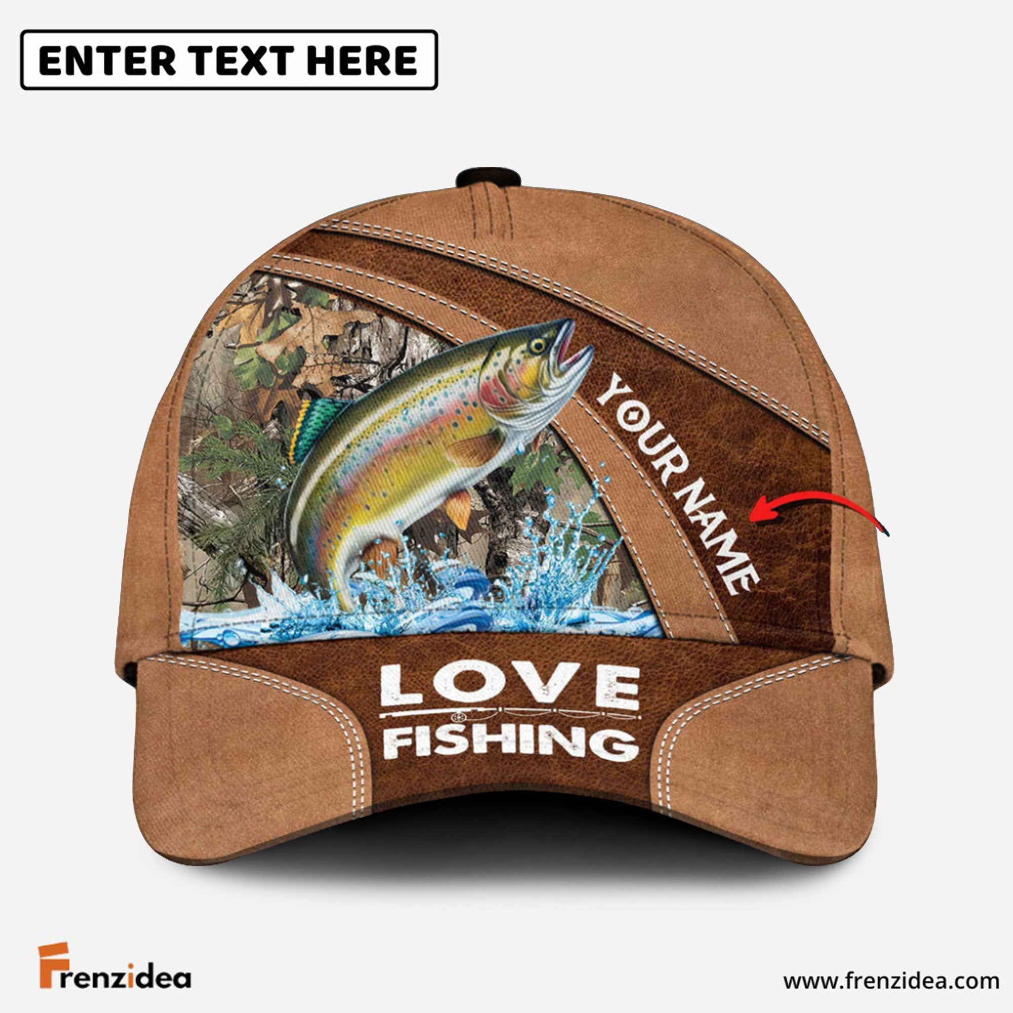 Frenzidea Personalized Trout Fishing Leather Pattern Classic 3D Cap