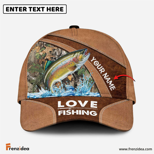 Frenzidea Personalized Trout Fishing Leather Pattern Classic 3D Cap