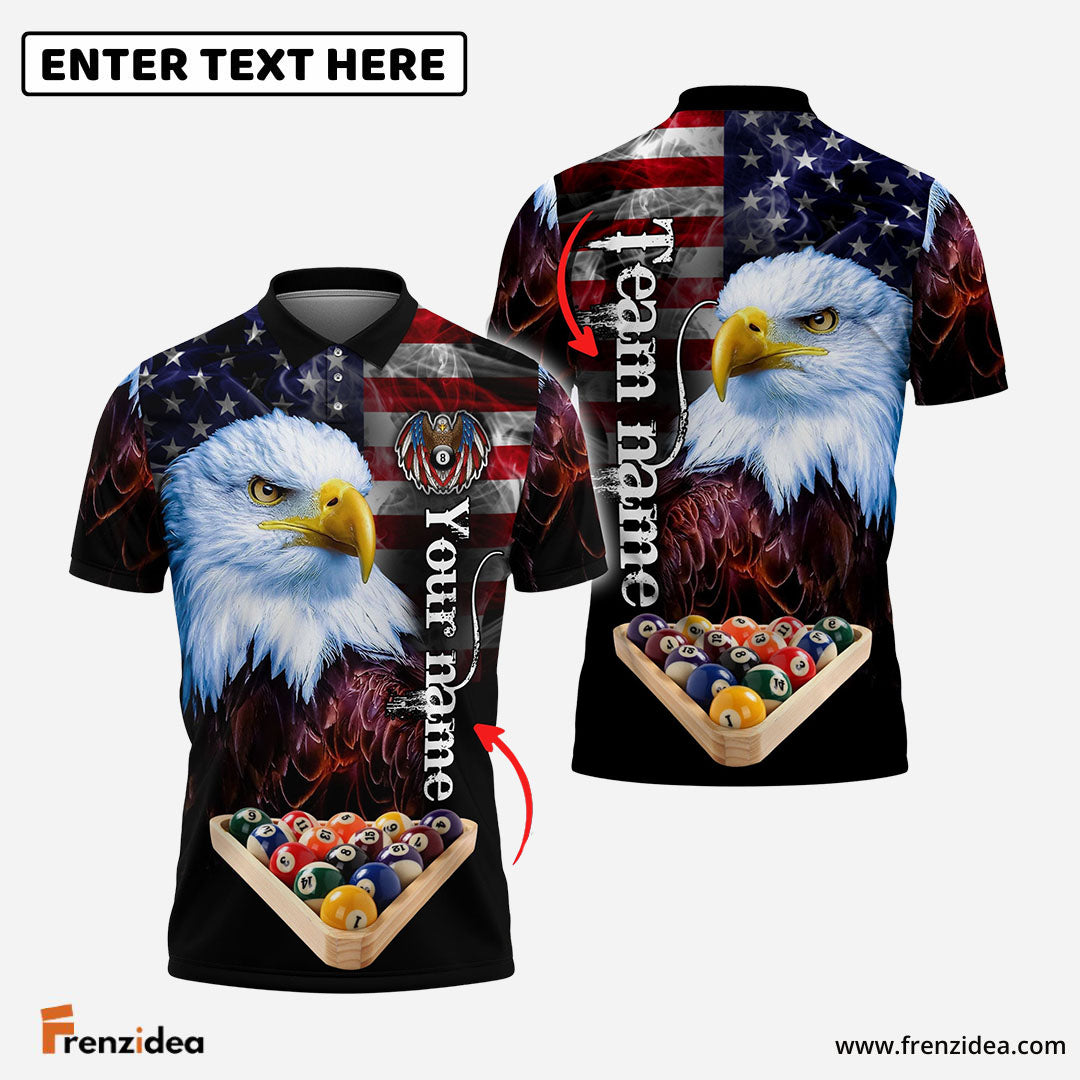 Frenzidea Billiards 8 Ball Rack American Eagle Personalized Name, Team Name Shirt