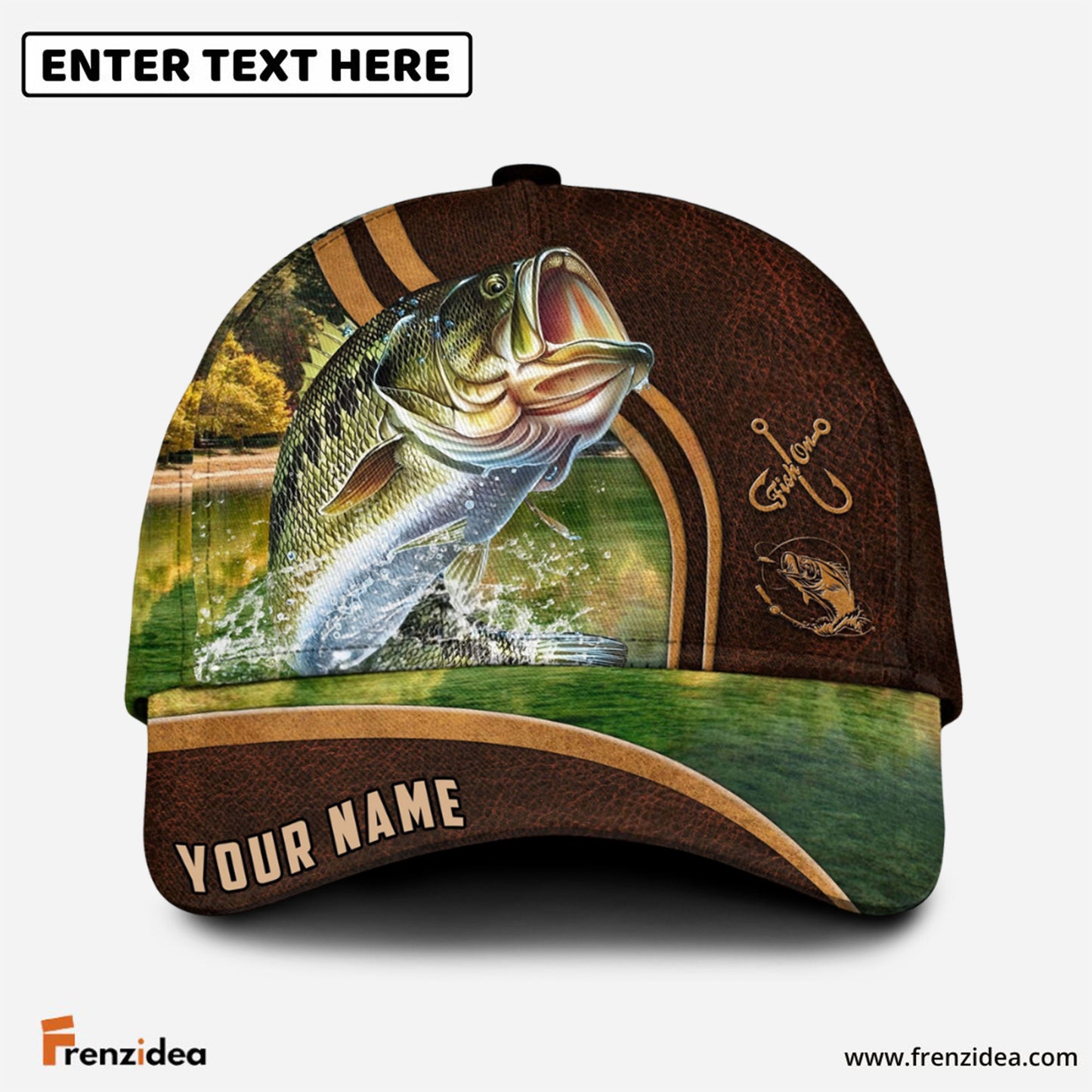 Frenzidea Personalized Bass Fishing Heavy Brown Leather Pattern Classic Cap