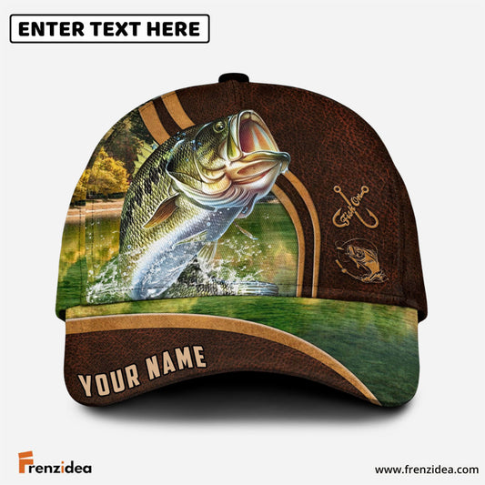 Frenzidea Personalized Bass Fishing Heavy Brown Leather Pattern Classic Cap