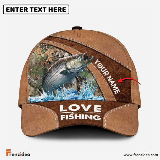 Frenzidea Personalized Striped Bass Fishing Leather Pattern Classic 3D Cap