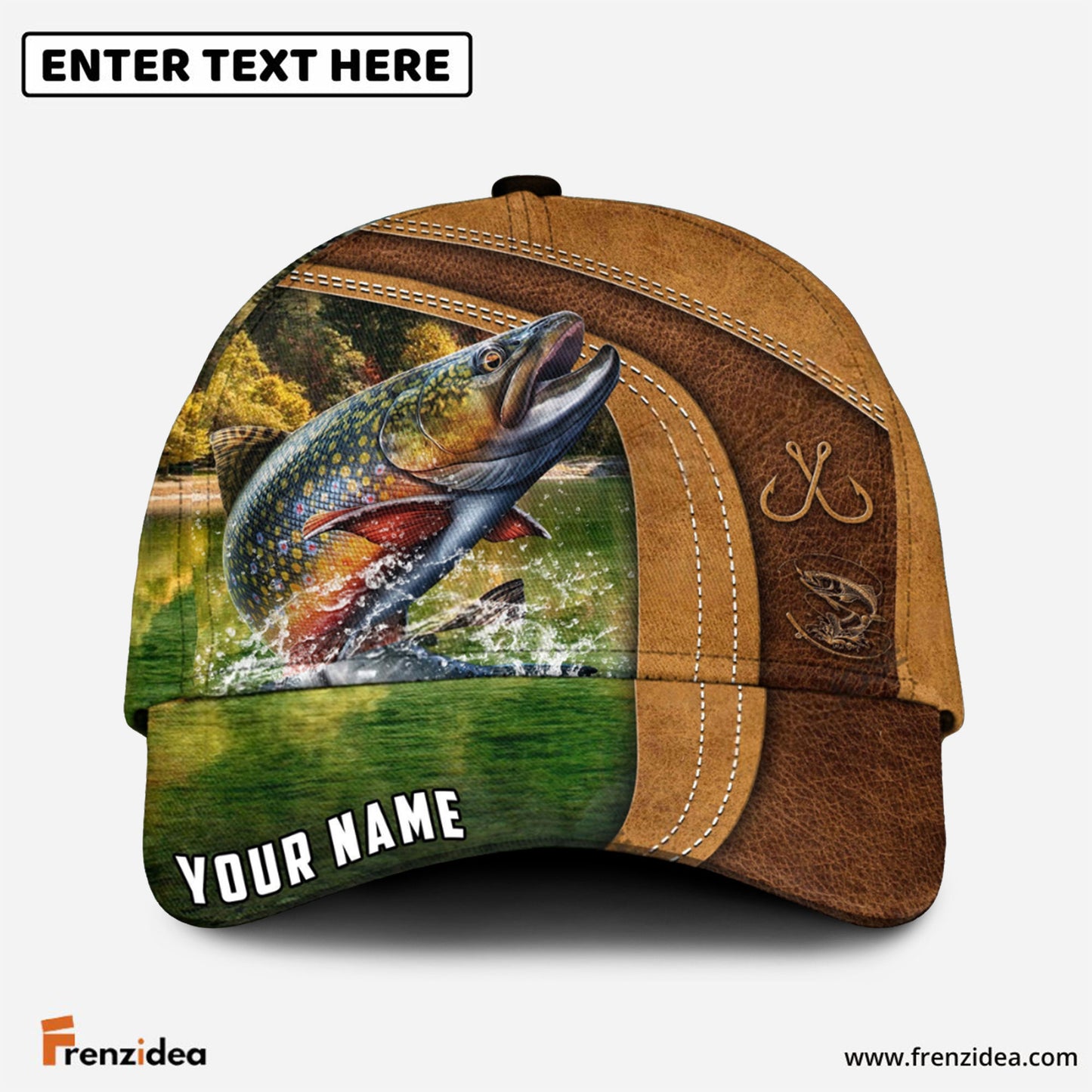 Frenzidea Personalized Trout Fishing Leather Pattern Classic Cap