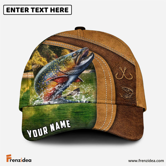 Frenzidea Personalized Trout Fishing Leather Pattern Classic Cap