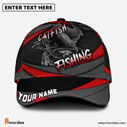 Frenzidea Personalized Catfish Fishing Red Gray Spinning Pattern Classic Cap