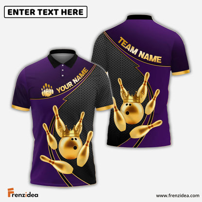 Frenzidea Bowling And Pins Royal Crown Customized Name 3D Shirt (6 Colors)