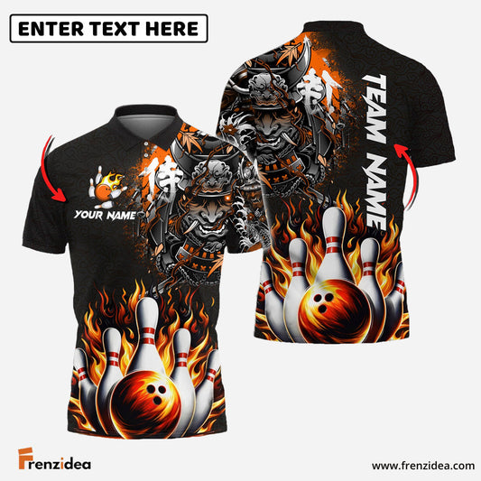 Frenzidea Bowling And Pins Flame Samurai Customized Name 3D Shirt ( 6 Colors)