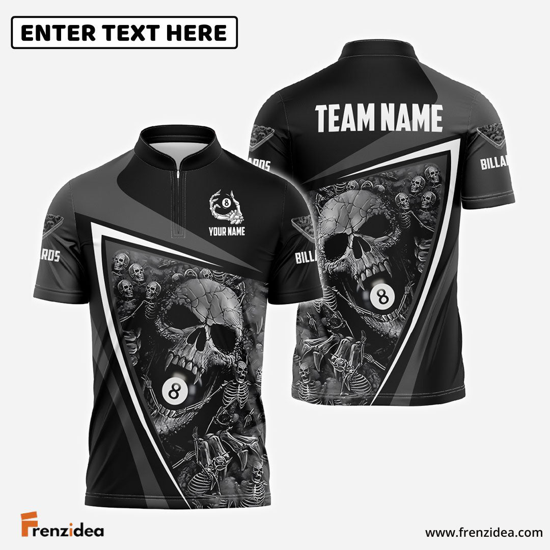 Frenzidea Grey Skull Ball 8 Billiards Personalized Name & Team Name Shirt