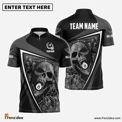 Frenzidea Grey Skull Ball 8 Billiards Personalized Name & Team Name Shirt