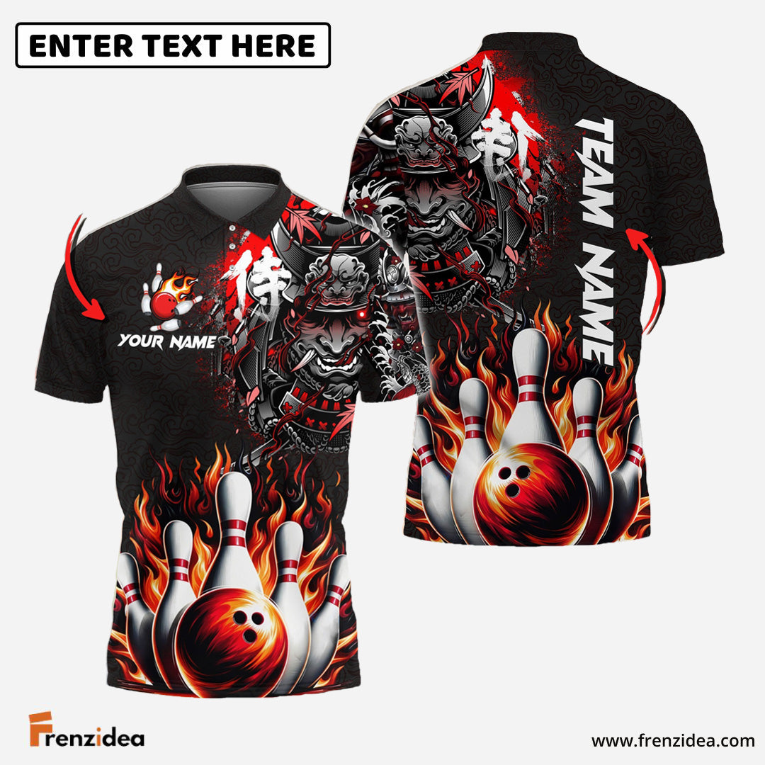 Frenzidea Bowling And Pins Flame Samurai Customized Name 3D Shirt ( 6 Colors)