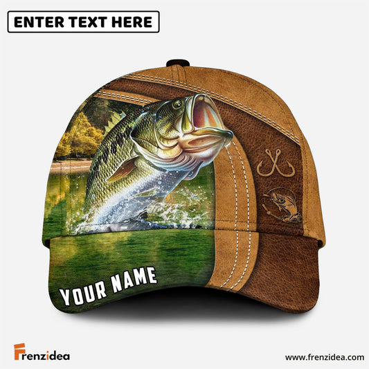 Frenzidea Personalized Bass Fishing Leather Pattern Classic Cap