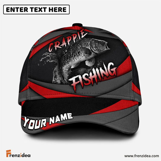 Frenzidea Personalized Crappie Fishing Red Gray Spinning Pattern Classic Cap