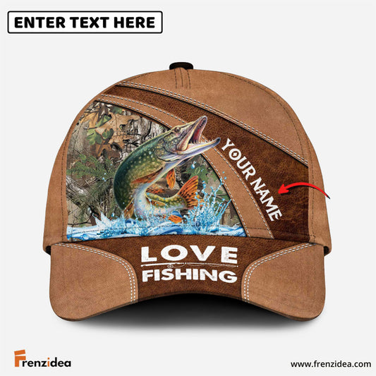Frenzidea Personalized Pike Fishing Leather Pattern Classic 3D Cap