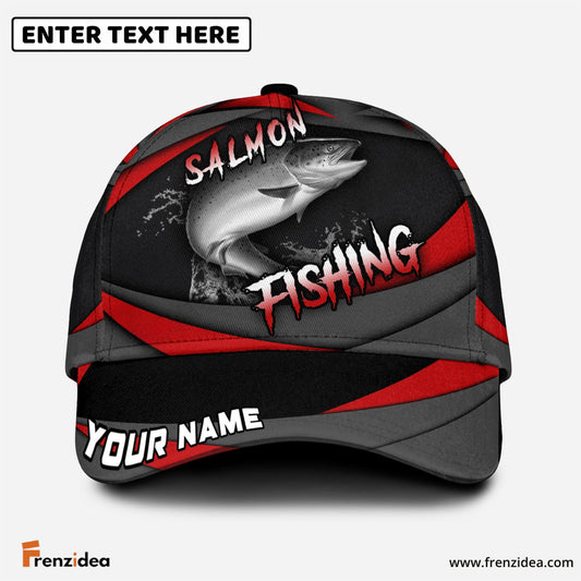 Frenzidea Personalized Salmon Fishing Red Gray Spinning Pattern Classic Cap