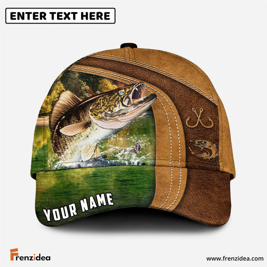 Frenzidea Personalized Walleye Fishing Leather Pattern Classic Cap