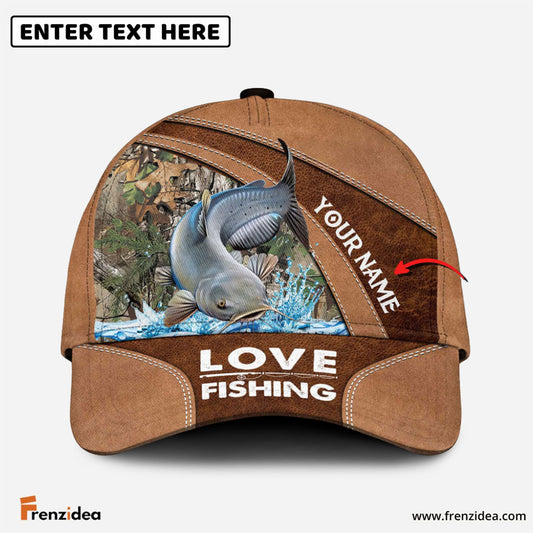 Frenzidea Personalized Catfish Fishing Leather Pattern Classic 3D Cap