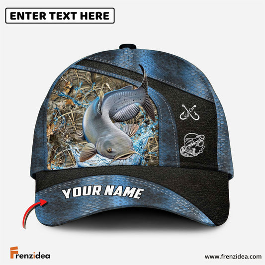 Frenzidea Personalized Catfish Fishing Skin Bling Leather Pattern Classic 3D Cap