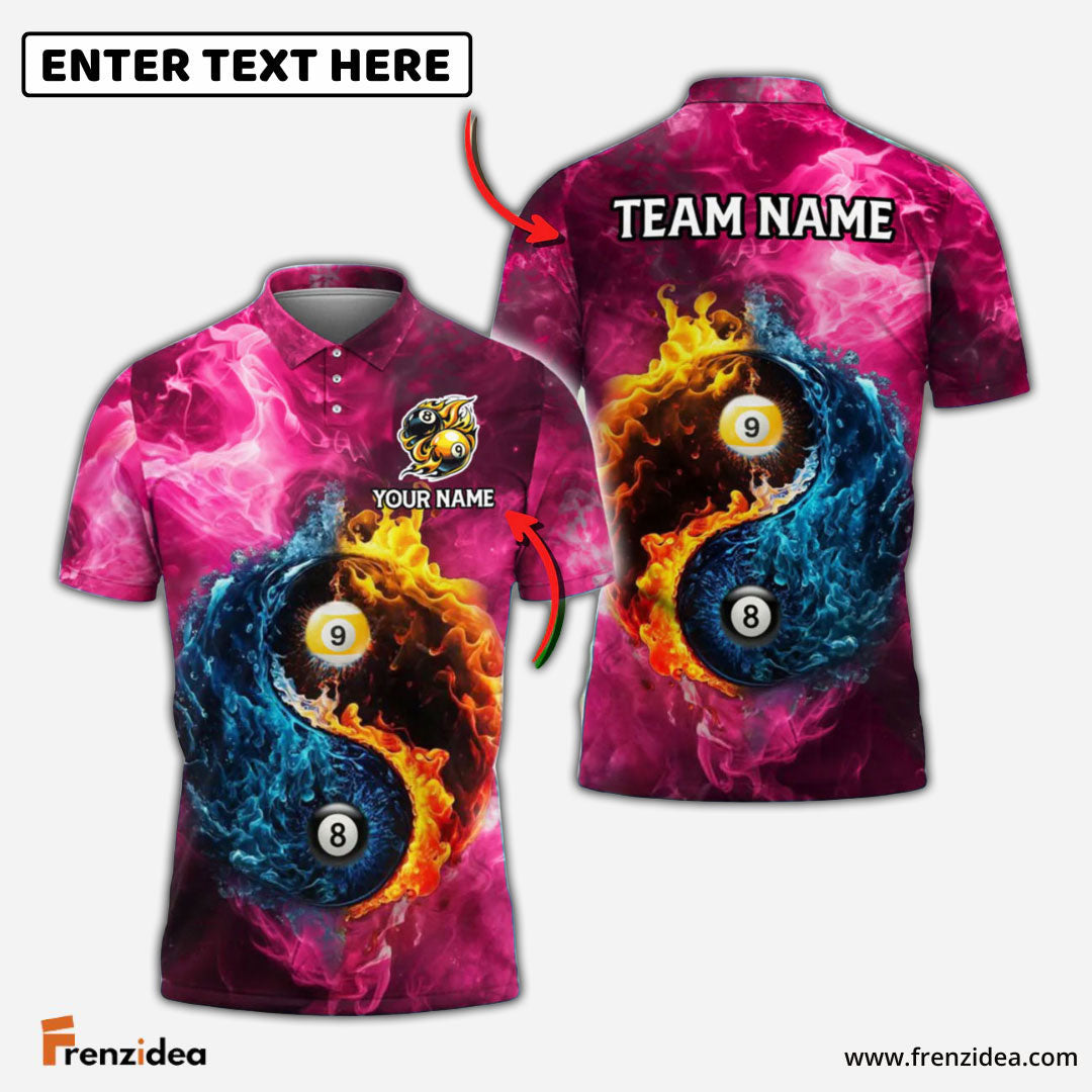 Frenzidea Billiards Ball 8 & 9 Yin-Yang Elements Personalized Name, Team Name Unisex Shirt (4 Colors)