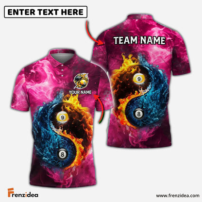 Frenzidea Billiards Ball 8 & 9 Yin-Yang Elements Personalized Name, Team Name Unisex Shirt (4 Colors)