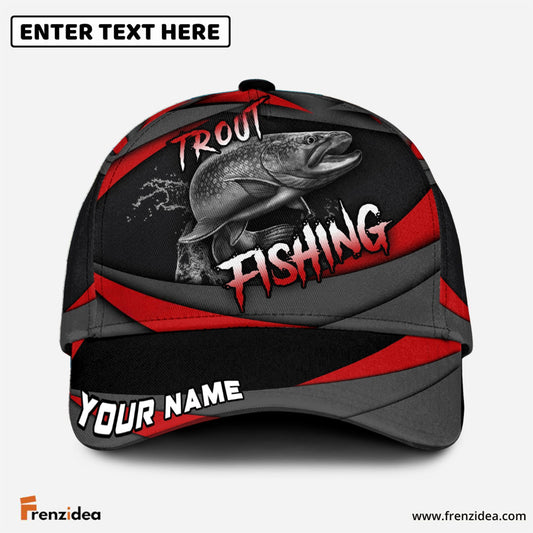 Frenzidea Personalized Trout Fishing Red Gray Spinning Pattern Classic Cap