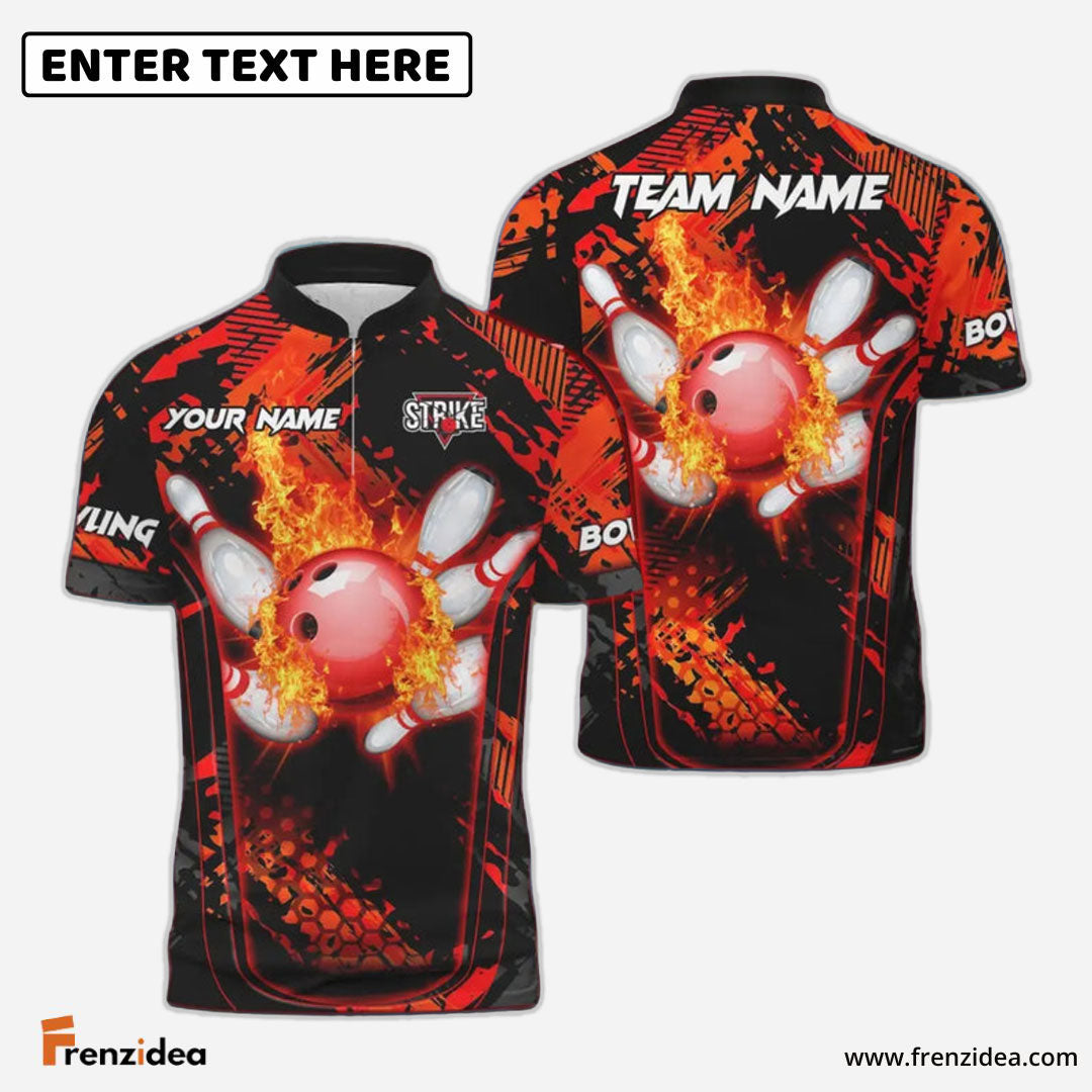 Frenzidea Bowling And Pins Abstract Grunge Break Multicolor Personalized Name, Team Name 3D Shirt