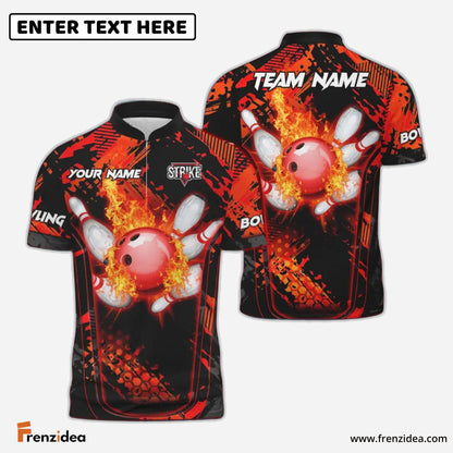 Frenzidea Bowling And Pins Abstract Grunge Break Multicolor Personalized Name, Team Name 3D Shirt