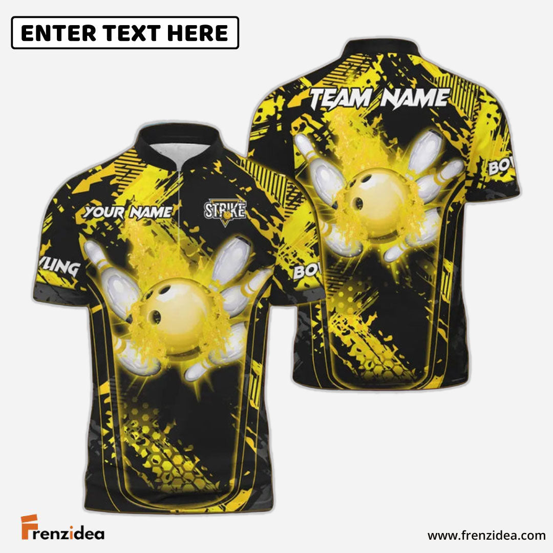 Frenzidea Bowling And Pins Abstract Grunge Break Multicolor Personalized Name, Team Name 3D Shirt