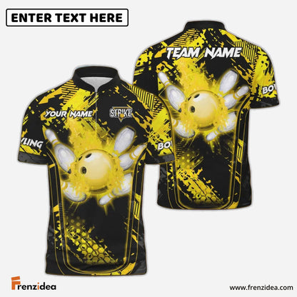 Frenzidea Bowling And Pins Abstract Grunge Break Multicolor Personalized Name, Team Name 3D Shirt