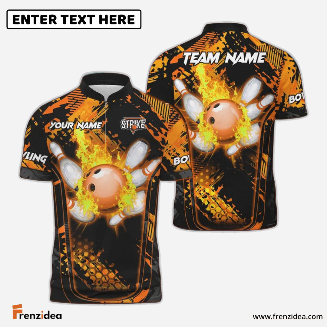 Frenzidea Bowling And Pins Abstract Grunge Break Multicolor Personalized Name, Team Name 3D Shirt