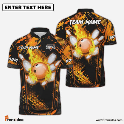 Frenzidea Bowling And Pins Abstract Grunge Break Multicolor Personalized Name, Team Name 3D Shirt