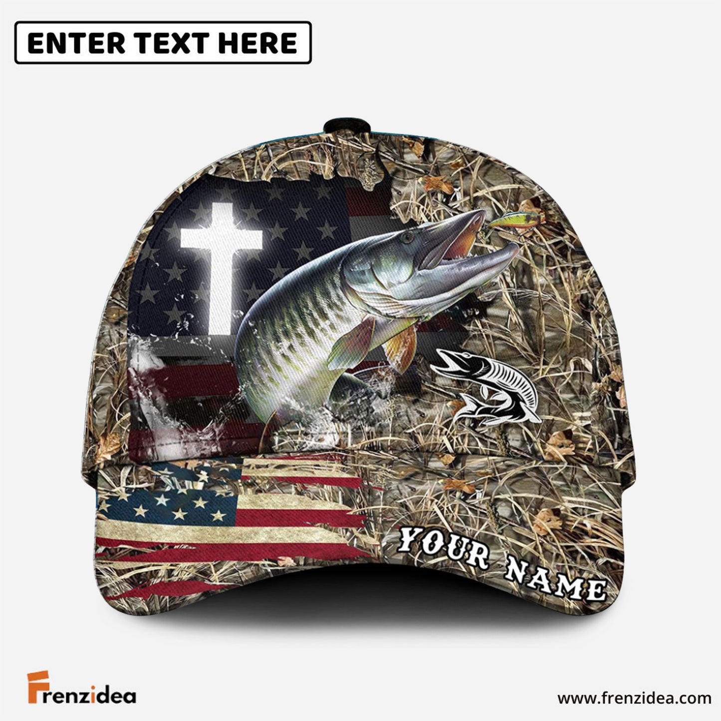 Frenzidea Personalized Musky Cross Camo Fishing Classic Cap