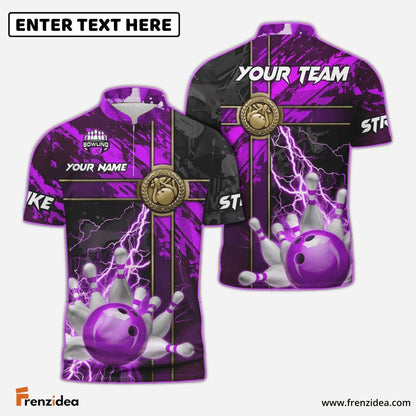 Frenzidea Bowling And Pins Abstract Grunge Texture Cross Multicolor Personalized Name, Team Name 3D Shirt